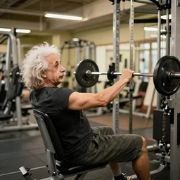Albert Einstein working out at the gym