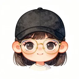 a watercolor portrait of a q - version cartoon character, a cute girl with short hair, a black baseball cap, gold frame glasses, by amin faramarzian and ashno alice and bach do and christian angel and erica williams and solan and juu and michael chang and tea me, trending on artstation