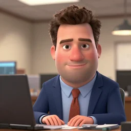 michael scott from the office, concept art in pixar style, extreme detail, big head