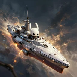 Detailed epic render of scifi space battleship in hollow knight style