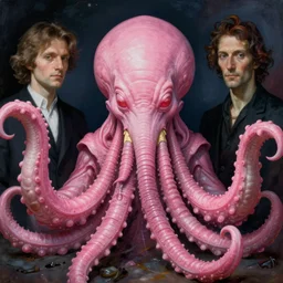 portrait of pink cthulhu by greg rutkowski and egon schiele
