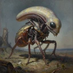 hyperrealist painting of a material study, alien creatures, insectoid visuals