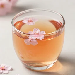 photo of cherry blossom tea in a clear glass, beautiful, high detail, recipe, cinematic
