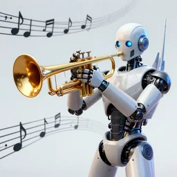 jazz, trumpet, sci fi, music notes, robot