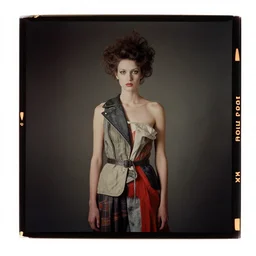 kodak portra 4 0 0, wetplate, photo of an artsy model, girl, vogue shooting, weird and unique fashion, photographed by paolo roversi style