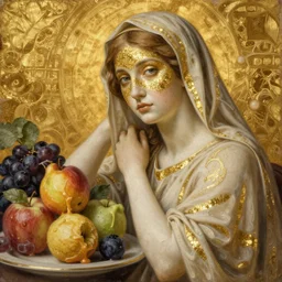 venus de milo masterpiece ultrarealistic ultradetailed painting of catholic veiled lady beside fruits, still life, greg rutkowski, immerse, slime, 2 0 th century, special effects makeup, maximalist, glittering, gold, ivory, hyperreal, golden ratio, alphonse mucha