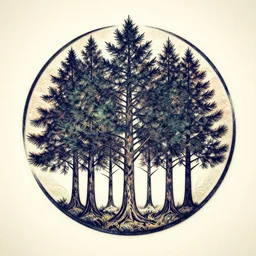 trees, etched into psychedelic, logo