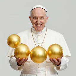 the pope holding seven dragon balls and smiling maniacally