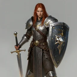 portrait of character holding a paladin longsword and carrying a big shield, concept art, by Greg Rutkowski