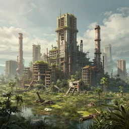a beautiful detailed highly detailed swamp city unfinished building industrial architecture by april gornik, crystal sci - fi, archdaily, wallpaper, highly detailed, trending on artstation.