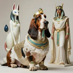 basset, ancient egyptian haute couture by neri oxman, still frame from'gods annihilation'( 2 0 3 3 ) by guillermo del toro, opal goddess kitsune sculpture rendering by michelangelo, expressive editorial by malczewski