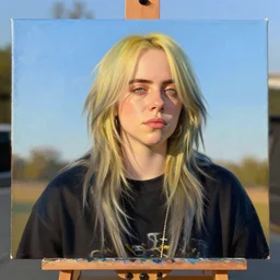 billie eilish, fantasy, painting, ultra realistic!!!, clear weather, golden hour, sharp focus