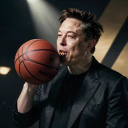 photo of Elon Musk eating a basketball