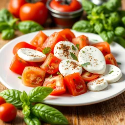 basil, spices, tomatoes, and mozzarella salad