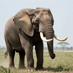 elon musk as an elephant with huge elephant tusks growing out of his mouth