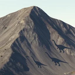 shadows from dinosaurs at a big mountain