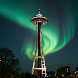 beautiful aurora over seattle space needle long exposure film