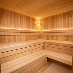 photo of a finnish sauna interior,