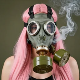 Gas mask, Marijuana, marijuana leaves, smoke, long pink hair