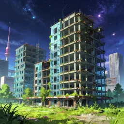 a beautiful very detailed anime illustration of urbex building unfinished building city architecture industrial architecture abandoned nature motel by ted nasmith, tron retrowave made of glass meadow vice city atlantis tokyo at fall universe cosmic azeroth, archdaily, wallpaper, highly detailed, trending on artstation.