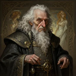 the librarian, old with a robe, mysterious, big nose, 200 years old, fame of thrones, fibonacci, sweat drops, intricate fashion clothing, insane, intricate, highly detailed, surrealistic, digital painting, artstation, concept art, smooth, sharp focus, illustration, Unreal Engine 5, 8K, art by artgerm and greg rutkowski and alphonse mucha