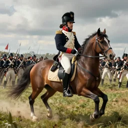 gopro footage of napoleon on his horse fighting in waterloo, trending artstation, hyper realistic, very detailed, dramatic scene, realistic lighting, anime, 4 k