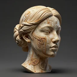 an intricate and highly detailed 3 d sculpture of a female head made of alcohol