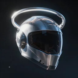 a single cyberpunk halo helmet floating in space with light reflection, close shot, 8k, cinematic, epic, ultra detailed, award winning, trending on artstationHD, dramatic