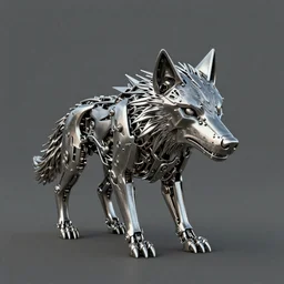 a metal mechanical wolf artistic render logo style surreal
