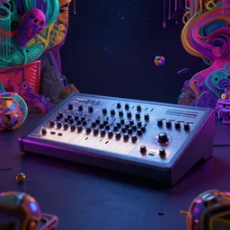 midi sampler in the space, digital art, wonderful, studio lightening, octane render, unreal engine, psychodelic, hip - hop, street art