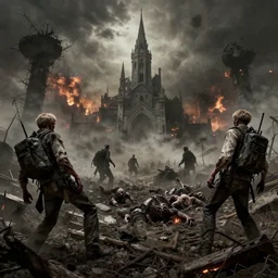 world war 3, lovecraftian, post apocalyptic, horror, realistic, ultra realistic, high resolution, very detailed, nuclear fallout, dead fighting the living
