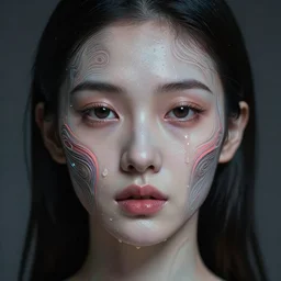 portrait of goddess gemma chan symmetric, surrealistic, intricate face, sweat, atmospheric, vaporwave aesthetics, 8 k uhd, unreal engine, octane render in the artstyle of finnian macmanus, john park and greg rutkowski