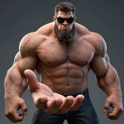 a big muscular monster with sunglasses holding his hand out, realistic, 8 k, extremely detailed, cgi, trending on artstation, hyper - realistic render, 4 k hd wallpaper, premium prints available, by greg rutkowski