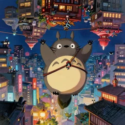 adorable tanuki rogue ziplining through a crowded upsidedown city, nighttime, cinematic, ultra detailed, d & d, colorful, hyperrealistic, trending on artstation, studio ghibli, dynamic, vibrant lighting, oil painting, japanese architecture, little nightmares