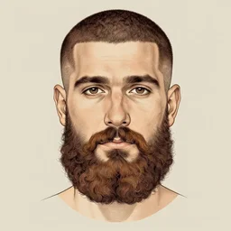 jason momoa portrait, curled beard, short haircut, front view, symetrical, neutral background, intricate, sharp focus, illustration, aleksi briclot, rossbach, rutkowski, mucha