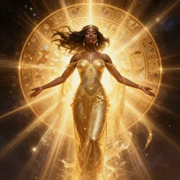 black african princess, warm volumetric lighting, cosmic, symmetric, highly detailed, elegant, concept art, heavenly, god rays, glowing aura, light speed, intricate, sharp focus, illustration, alexandros pyromallis, bouguereau, rutkowski, artgerm, alphonse mucha