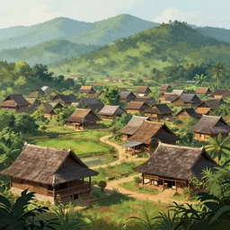 matte painting of a beautiful tai lue village, digital art, trending on artstation