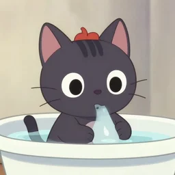 a wholesome animation key shot of a cute cat is taking a bath in a tub, studio animation, sharp, render