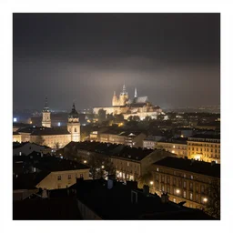 photography, european city, night, light fog, large format, sharpness, clarity, tonal range, darkroom, black and white, high grain, photographic paper, high contrast, dark shadows, ansel adams