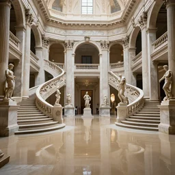 photo of flooded infinite classic halls with many huge marble staircases sculptures piranessi