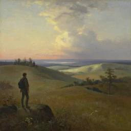 Visions of the Past: Landscapes by Simon Stålenhag and Albert Bierstadt, oil on canvas