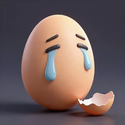 3D render of an egg that is crying because someone is eating it