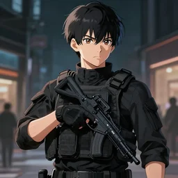 boy _ wearing _ in _ tactical _ gear audrey _ plaza _ fine _ detail _ anime _ realistic _ shaded _ lighting _ dramatic _ poster _ by _ ilya _ kuvshino