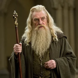 film still of Ian McKellen as Albus Dumbledore in Harry Potter movie