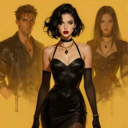 noir femme fatale by sabbas apterus and james jean, warm saturated colors, concept art, beautiful composition, digital painting, trending on artstation