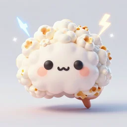 fluffy popcorn brain with lightning power, kawaii