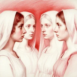 reflections of a priestesses peasant girls face, film still by kubrick, depicted by herbert james draper, arnold bocklin, john willaim godward, sir lawrence alma - tadema. limited color palette, very intricate, highly detailed, minimalist. red and white chalk study unfinished..