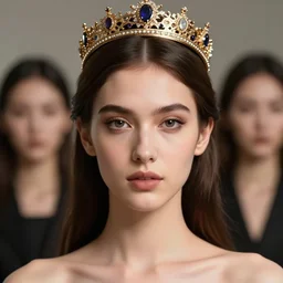 blurred background. close-up portrait of a goddess in crown, by Alexander McQueen, Afarin Sajedi and Alena Aenami. unreal engine