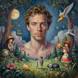 hugh laurie made of whimsical dreams, surrealist painting, highly detailed