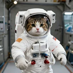 astronaut cat should look like real in the space station